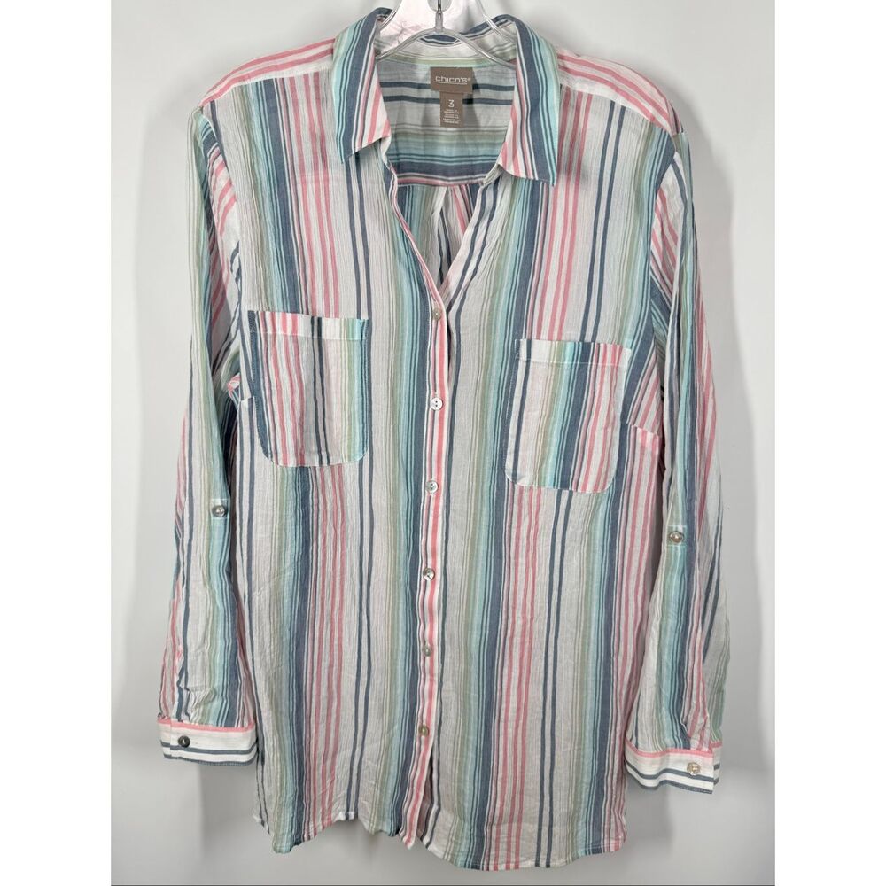 Chico’s Women long sleeve stripe 100% cotton top size 3/XL 16